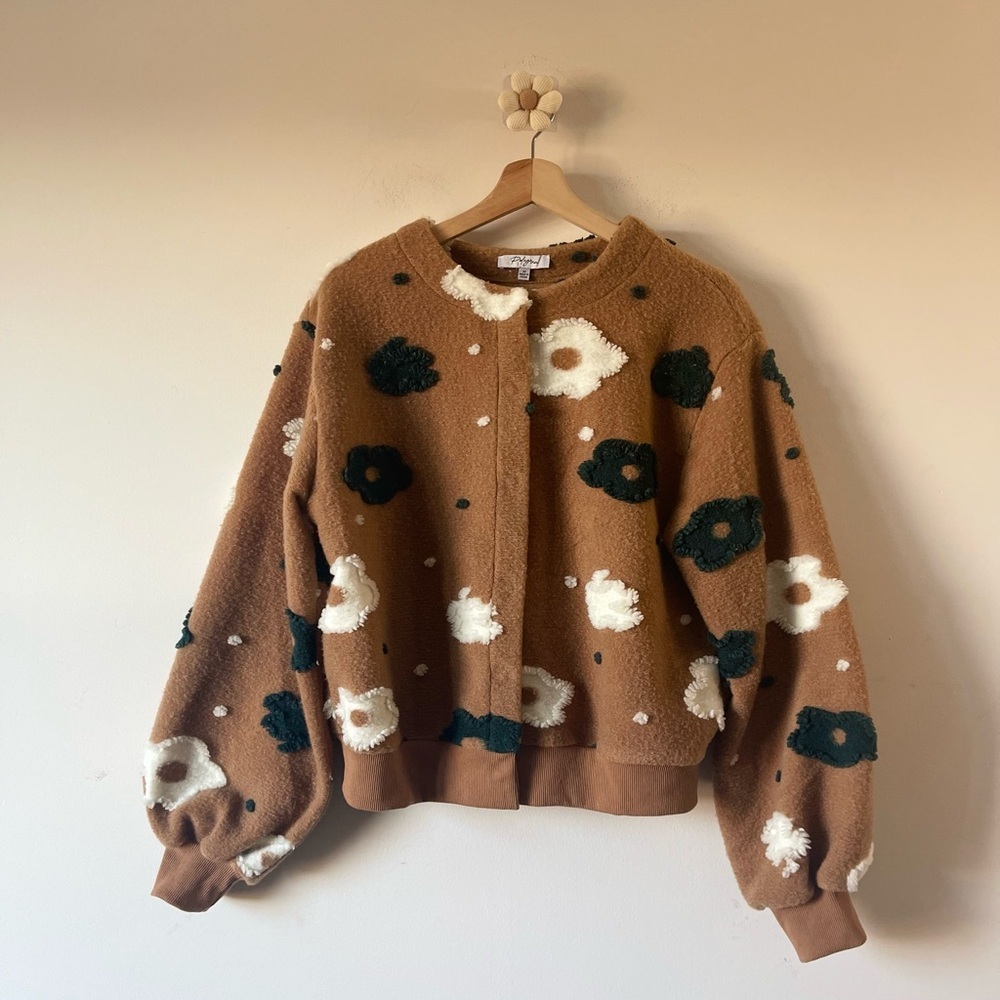 Polagram Tan Floral Cardigan
